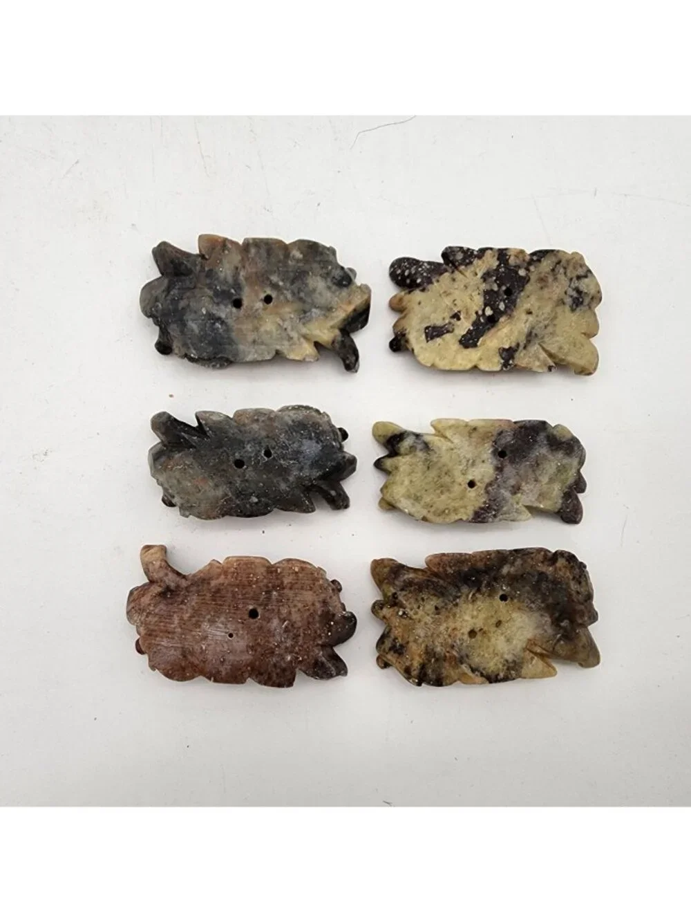 Carved Mottled Jade Koi Fish Chopstick Rests Set Of 6